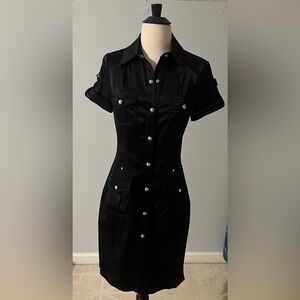 Karen Millen Black Utility Shirt Dress Silver Hardware Size 6